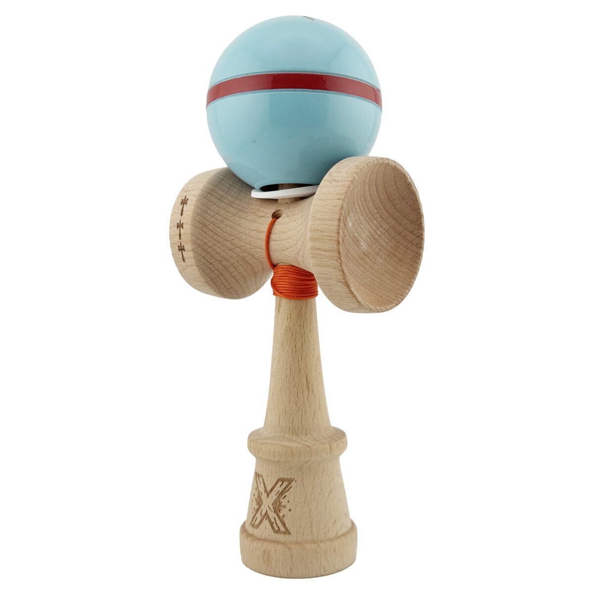 Kendama X Originala Silken, Profesionala, Embo, Cupe Mari KING SIZE V3, Super Sticky, Gaura in Baza, Rulment Metalic, din lemn 18 cm, Ata 55 cm, Albastru deschis - imagine 3