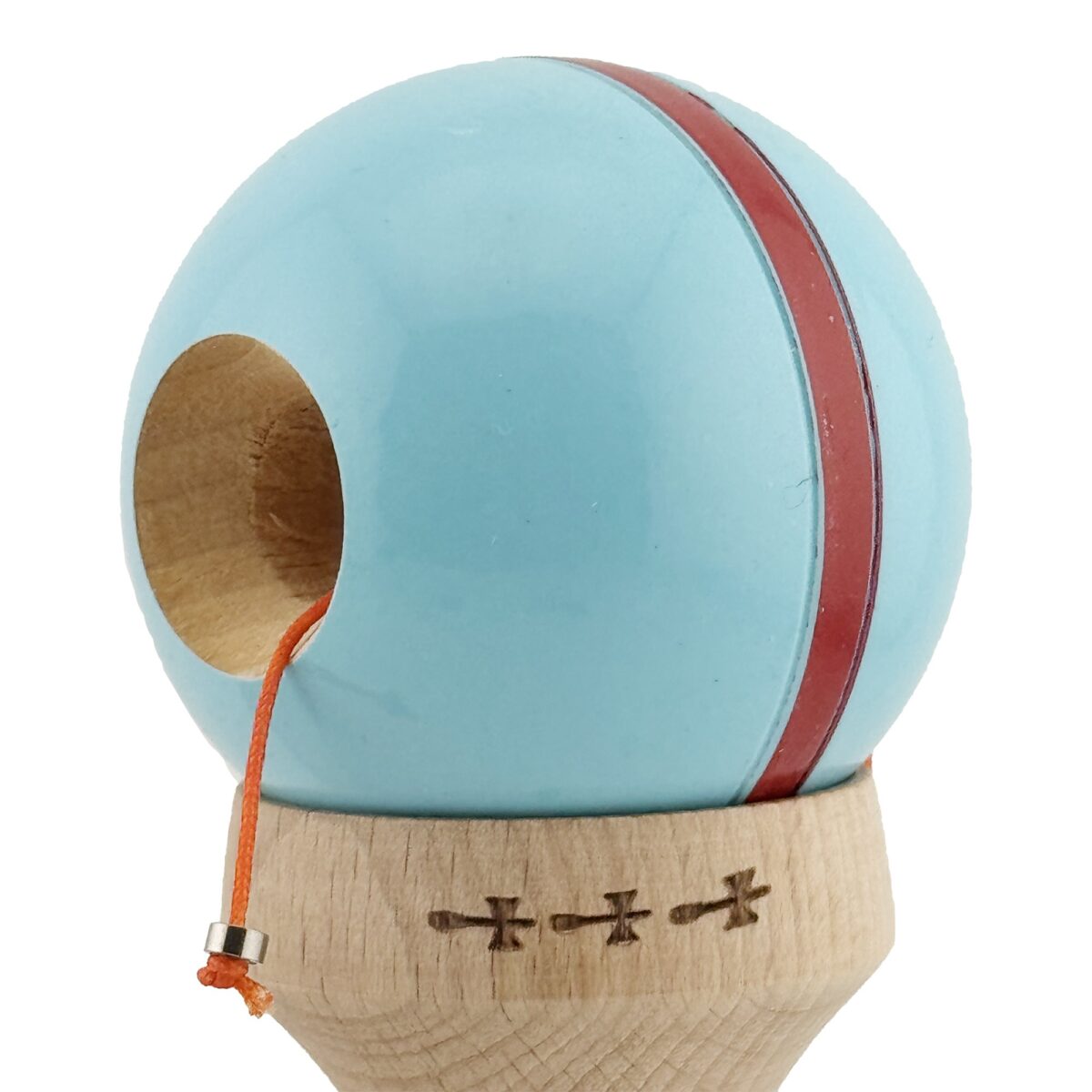 Kendama X Originala Silken, Profesionala, Embo, Cupe Mari KING SIZE V3, Super Sticky, Gaura in Baza, Rulment Metalic, din lemn 18 cm, Ata 55 cm, Albastru deschis - imagine 6