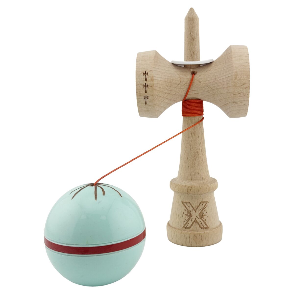 Kendama X Originala Silken, Profesionala, Embo, Cupe Mari KING SIZE V3, Super Sticky, Gaura in Baza, Rulment Metalic, din lemn 18 cm, Ata 55 cm, Verde Mint - imagine 4