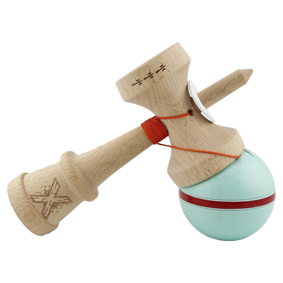 Kendama X Originala Silken, Profesionala, Embo, Cupe Mari KING SIZE V3, Super Sticky, Gaura in Baza, Rulment Metalic, din lemn 18 cm, Ata 55 cm, Verde Mint - imagine 5
