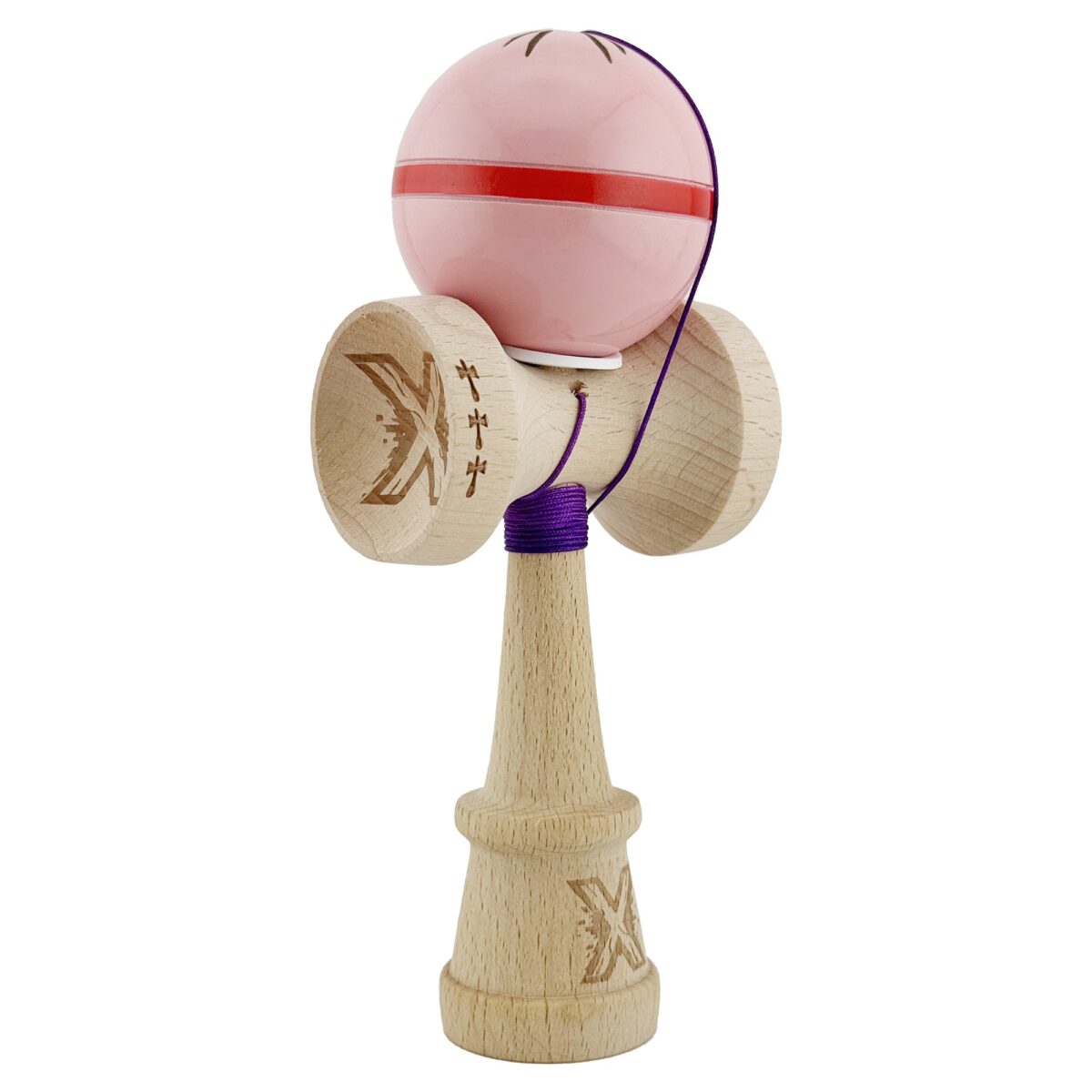 Kendama X Originala Silken, Profesionala, Embo, Cupe Mari KING SIZE V3, Super Sticky, Gaura in Baza, Rulment Metalic, din lemn 18 cm, Ata 55 cm, Roz - imagine 3