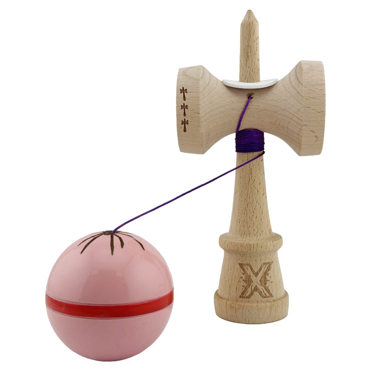 Kendama X Originala Silken, Profesionala, Embo, Cupe Mari KING SIZE V3, Super Sticky, Gaura in Baza, Rulment Metalic, din lemn 18 cm, Ata 55 cm, Roz - imagine 4