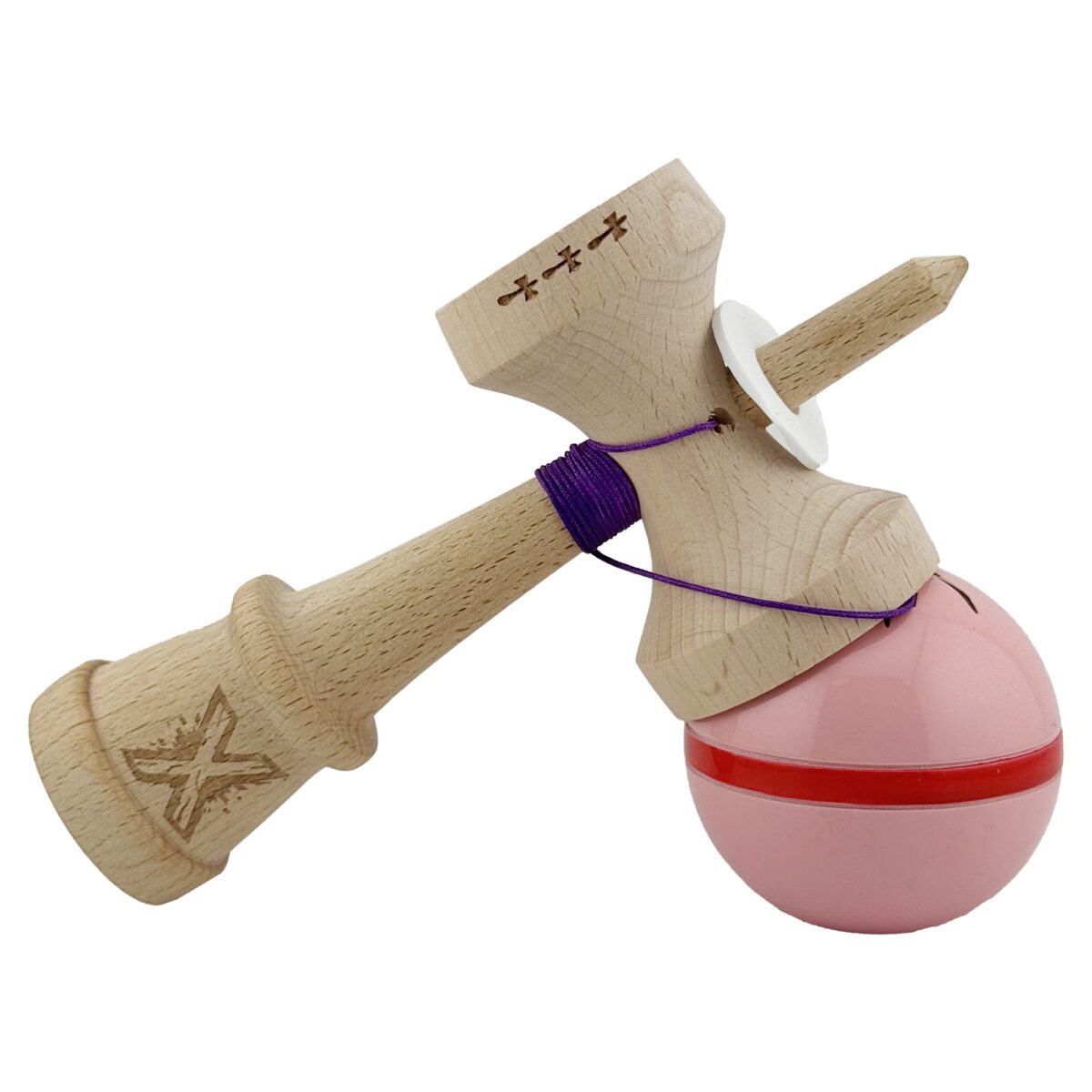 Kendama X Originala Silken, Profesionala, Embo, Cupe Mari KING SIZE V3, Super Sticky, Gaura in Baza, Rulment Metalic, din lemn 18 cm, Ata 55 cm, Roz - imagine 5