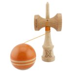 Kendama X Rainbow Originala, Profesionala, Embo, Big Cups V2, Super Sticky cu Cupe Mari, Rulment Metalic, din lemn 18 cm, Ata 55 cm, Portocaliu/Maro - imagine 3
