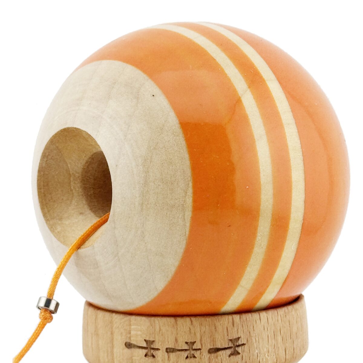 Kendama X Rainbow Originala, Profesionala, Embo, Big Cups V2, Super Sticky cu Cupe Mari, Rulment Metalic, din lemn 18 cm, Ata 55 cm, Portocaliu/Maro - imagine 5