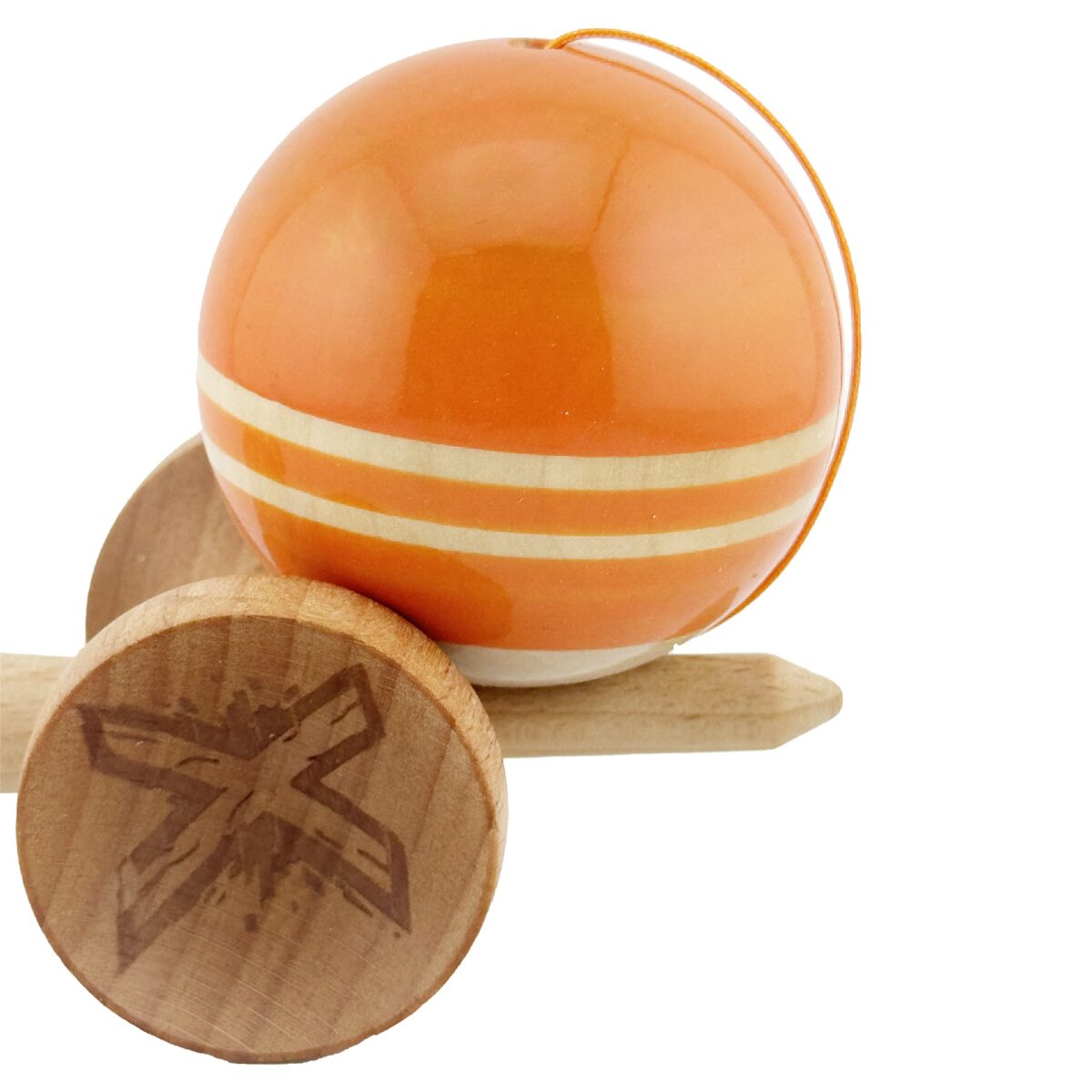 Kendama X Rainbow Originala, Profesionala, Embo, Big Cups V2, Super Sticky cu Cupe Mari, Rulment Metalic, din lemn 18 cm, Ata 55 cm, Portocaliu/Maro - imagine 7