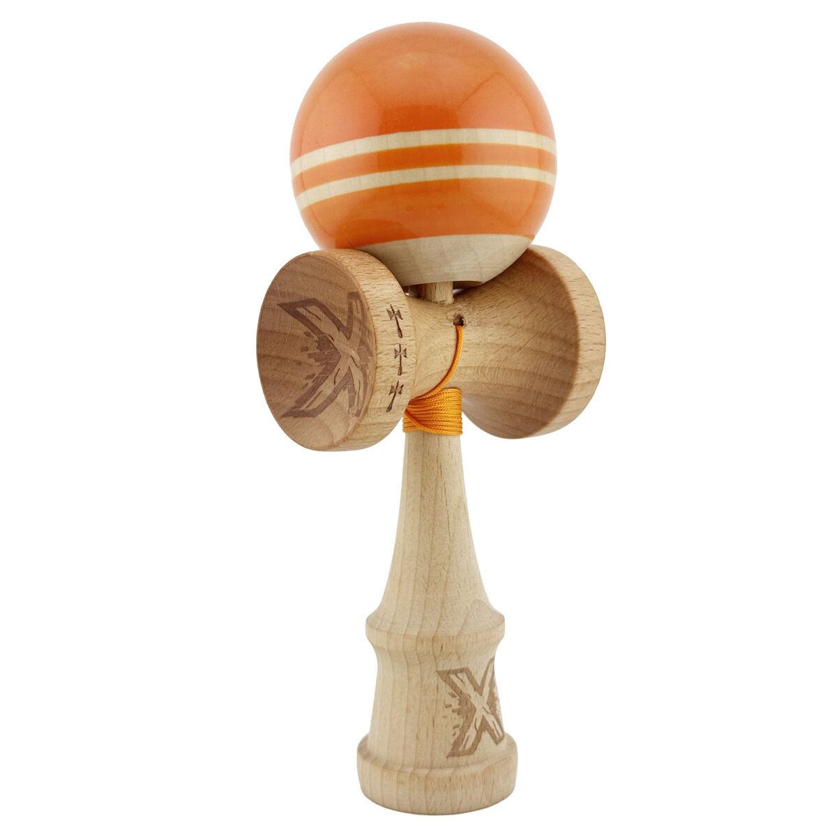 Kendama X Rainbow Originala, Profesionala, Embo, Big Cups V2, Super Sticky cu Cupe Mari, Rulment Metalic, din lemn 18 cm, Ata 55 cm, Portocaliu/Maro - imagine 9