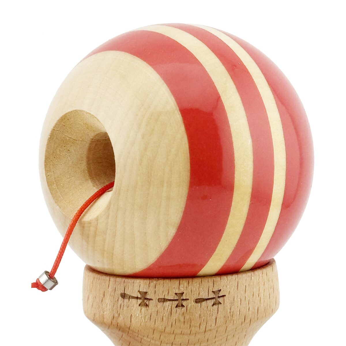 Kendama X Rainbow Originala, Profesionala, Embo, Big Cups V2, Super Sticky cu Cupe Mari, Rulment Metalic, din lemn 18 cm, Ata 55 cm, Rosu/Maro - imagine 5