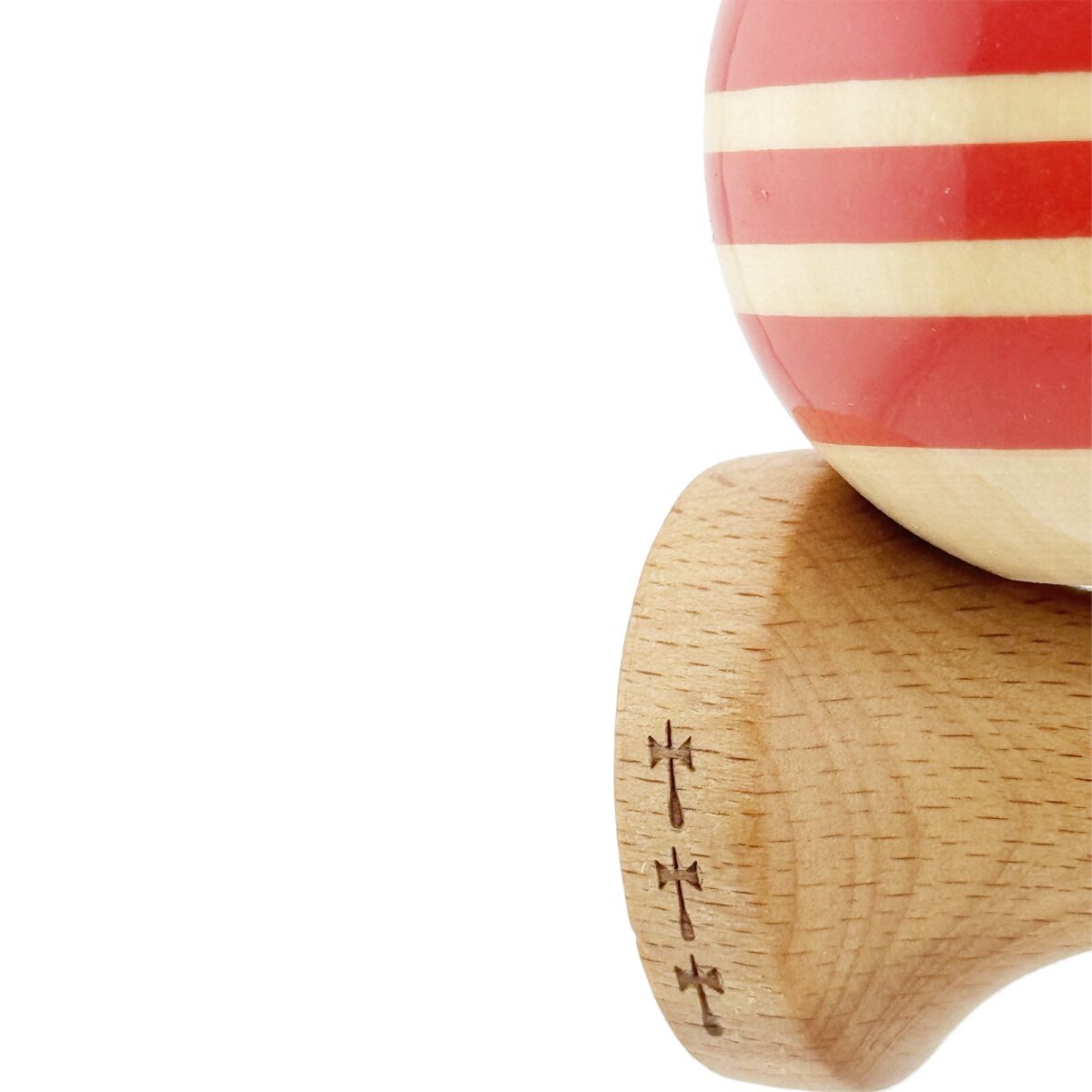 Kendama X Rainbow Originala, Profesionala, Embo, Big Cups V2, Super Sticky cu Cupe Mari, Rulment Metalic, din lemn 18 cm, Ata 55 cm, Rosu/Maro - imagine 6