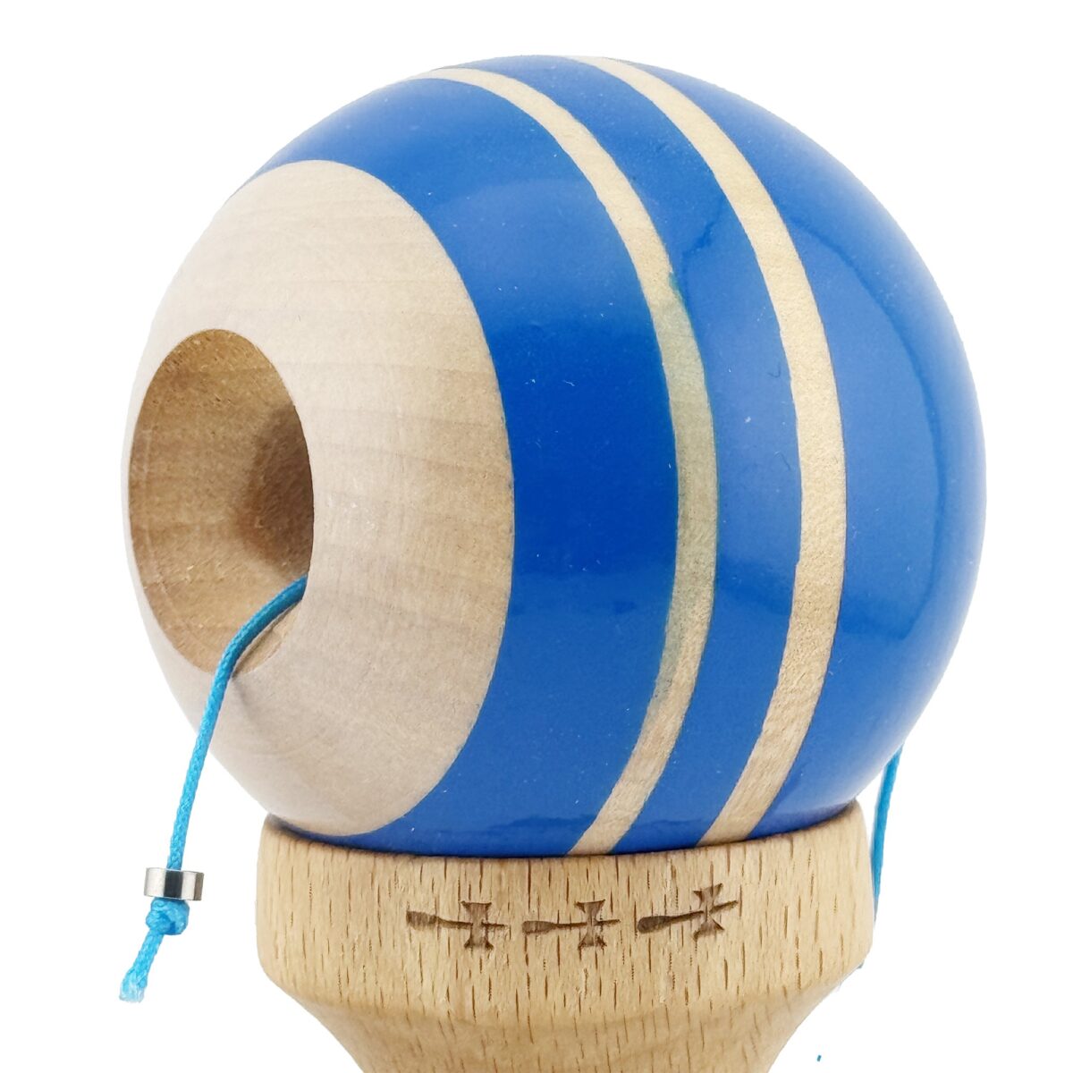 Kendama X Rainbow Originala, Profesionala, Embo, Big Cups V2, Super Sticky cu Cupe Mari, Rulment Metalic, din lemn 18 cm, Ata 55 cm, Albastru/Maro - imagine 5