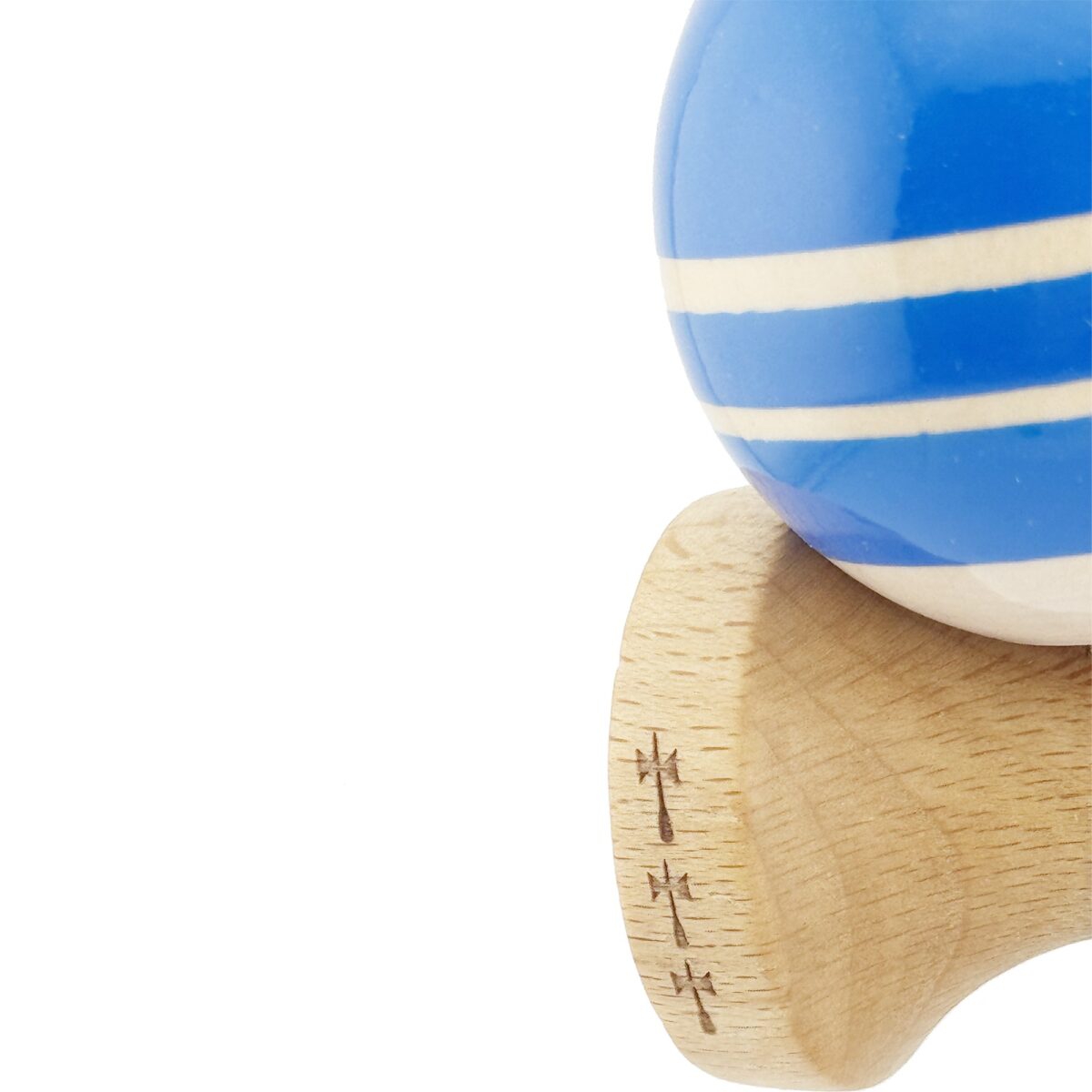 Kendama X Rainbow Originala, Profesionala, Embo, Big Cups V2, Super Sticky cu Cupe Mari, Rulment Metalic, din lemn 18 cm, Ata 55 cm, Albastru/Maro - imagine 6