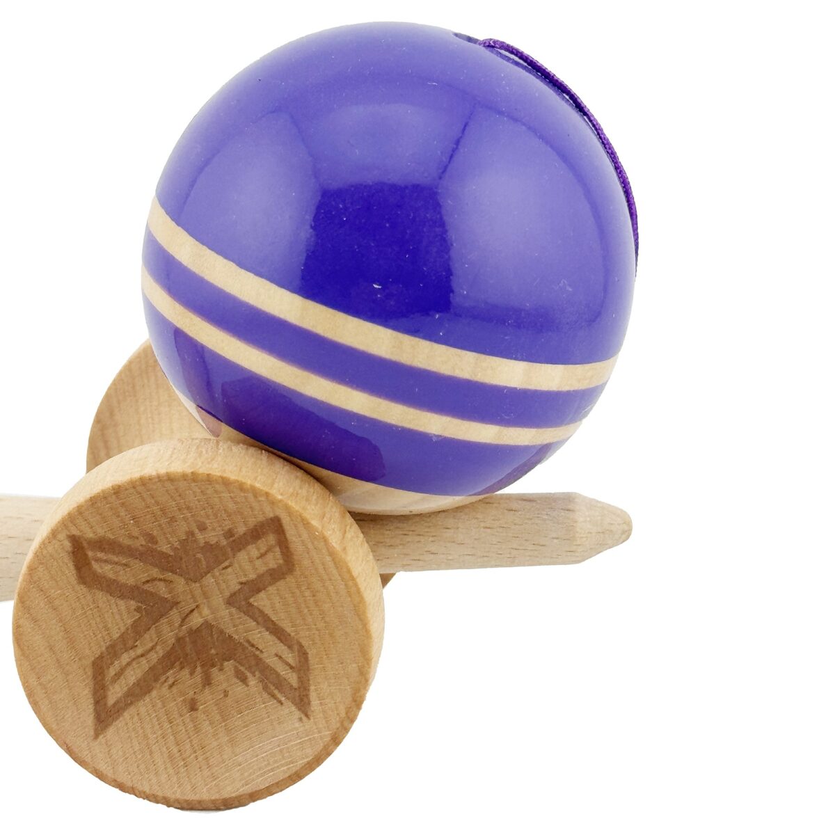 Kendama X Rainbow Originala, Profesionala, Embo, Big Cups V2, Super Sticky cu Cupe Mari, Rulment Metalic, din lemn 18 cm, Ata 55 cm, Indigo/Maro - imagine 7
