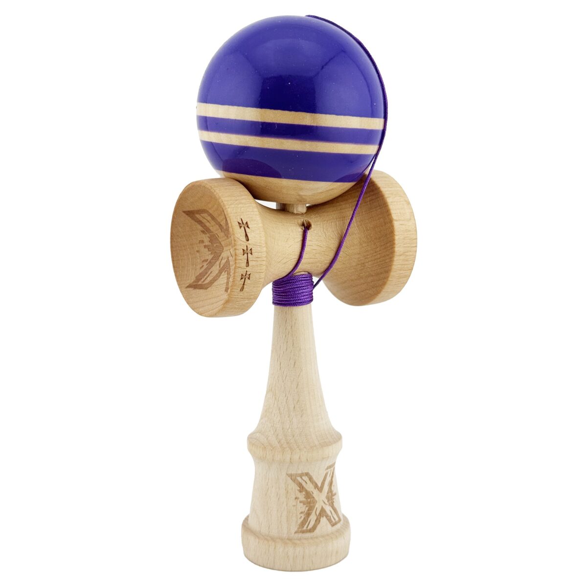 Kendama X Rainbow Originala, Profesionala, Embo, Big Cups V2, Super Sticky cu Cupe Mari, Rulment Metalic, din lemn 18 cm, Ata 55 cm, Violet/Maro - imagine 2