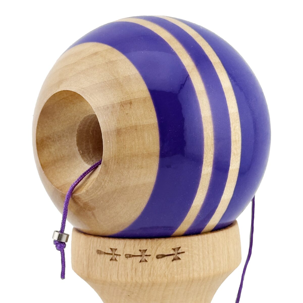 Kendama X Rainbow Originala, Profesionala, Embo, Big Cups V2, Super Sticky cu Cupe Mari, Rulment Metalic, din lemn 18 cm, Ata 55 cm, Violet/Maro - imagine 5