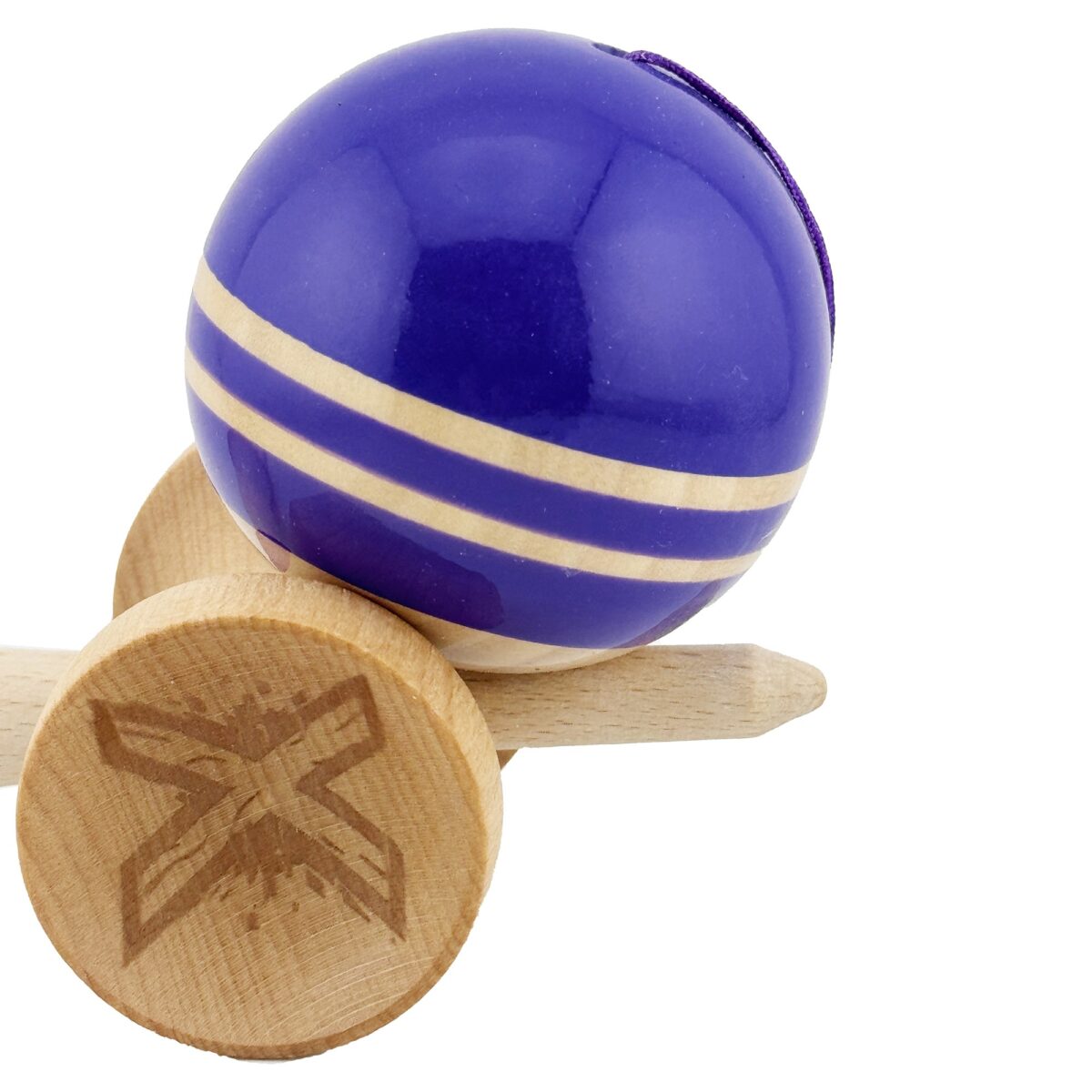 Kendama X Rainbow Originala, Profesionala, Embo, Big Cups V2, Super Sticky cu Cupe Mari, Rulment Metalic, din lemn 18 cm, Ata 55 cm, Violet/Maro - imagine 7