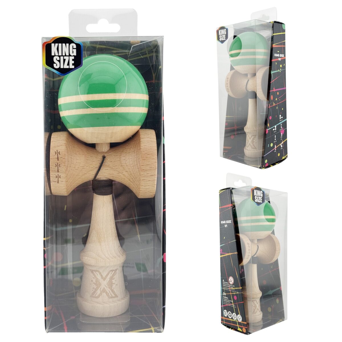 kendama-x-rainbow-originala-profesionala-flippy-big-cups-v2-super-sticky-cu-cupe-mari-rulment-metali-691b74015f9be Kendama X Rainbow Originala, Profesionala, Embo, Big Cups V2, Super Sticky cu Cupe Mari, Rulment Metalic, din lemn 18 cm, Ata 55 cm, Verde/Maro - imagine 5