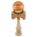 Kendama X Rainbow Originala, Profesionala, Embo, Big Cups V2, Super Sticky cu Cupe Mari, Rulment Metalic, din lemn 18 cm, Ata 55 cm, Portocaliu/Maro