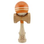 Kendama X Rainbow Originala, Profesionala, Embo, Big Cups V2, Super Sticky cu Cupe Mari, Rulment Metalic, din lemn 18 cm, Ata 55 cm, Portocaliu/Maro