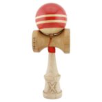 Kendama X Rainbow Originala, Profesionala, Embo, Big Cups V2, Super Sticky cu Cupe Mari, Rulment Metalic, din lemn 18 cm, Ata 55 cm, Rosu/Maro