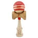 Kendama X Rainbow Originala, Profesionala, Embo, Big Cups V2, Super Sticky cu Cupe Mari, Rulment Metalic, din lemn 18 cm, Ata 55 cm, Rosu/Maro