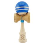 Kendama X Rainbow Originala, Profesionala, Embo, Big Cups V2, Super Sticky cu Cupe Mari, Rulment Metalic, din lemn 18 cm, Ata 55 cm, Albastru/Maro