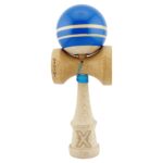 Kendama X Rainbow Originala, Profesionala, Embo, Big Cups V2, Super Sticky cu Cupe Mari, Rulment Metalic, din lemn 18 cm, Ata 55 cm, Albastru/Maro