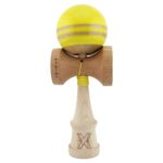 Kendama X Rainbow Originala, Profesionala, Embo, Big Cups V2, Super Sticky cu Cupe Mari, Rulment Metalic, din lemn 18 cm, Ata 55 cm, Galben/Maro