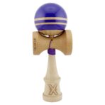 Kendama X Rainbow Originala, Profesionala, Embo, Big Cups V2, Super Sticky cu Cupe Mari, Rulment Metalic, din lemn 18 cm, Ata 55 cm, Indigo/Maro