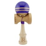 Kendama X Rainbow Originala, Profesionala, Embo, Big Cups V2, Super Sticky cu Cupe Mari, Rulment Metalic, din lemn 18 cm, Ata 55 cm, Indigo/Maro