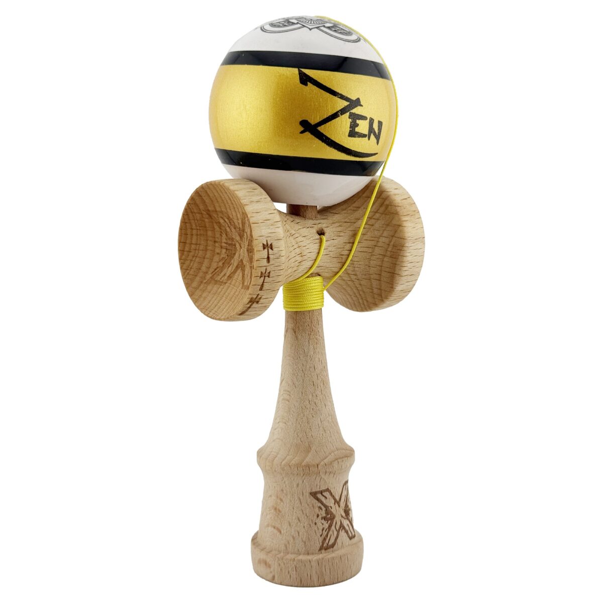 Kendama X ZEN Originala, Profesionala, Embo, Big Cups V2, Super Sticky Legendary Cupe Mari, Rulment Metalic cu Ata 55 cm, Auriu/Alb - imagine 2