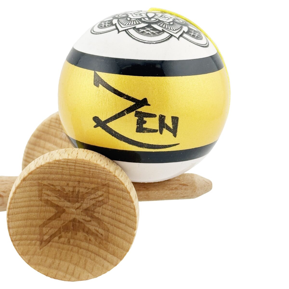Kendama X ZEN Originala, Profesionala, Embo, Big Cups V2, Super Sticky Legendary Cupe Mari, Rulment Metalic cu Ata 55 cm, Auriu/Alb - imagine 8