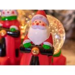Decoratiune Craciun, Tip Motocicleta, Glob 10 cm, Figurine Mos Craciun, 3 Moduri, Functie Muzicala, Zapada in Miscare, Functioneaza Cu Baterii ( 3 x AAA neincluse), Cablu USB (Inclus), Model Rosu, 20 x 11.5 x 20 cm, Alb Cald - imagine 5