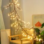 Instalatie Craciun tip Creanga Embo, 144 LED-uri, Conectare la Retea, 8 Jocuri de Lumini, Telecomanda, 2.5 m, Prelungitor 2 m, 3V, 1.5V, Fir Negru, Alb Cald - imagine 2