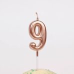 Lumanare de Tort, Embo, Model Cifra 9, Party, 4.5 x 2.5 cm, din Parafina, Rose Gold - imagine 3