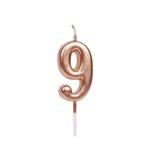 Lumanare de Tort, Embo, Model Cifra 9, Party, 4.5 x 2.5 cm, din Parafina, Rose Gold