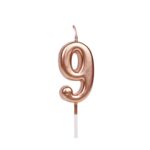 Lumanare de Tort, Embo, Model Cifra 9, Party, 4.5 x 2.5 cm, din Parafina, Rose Gold