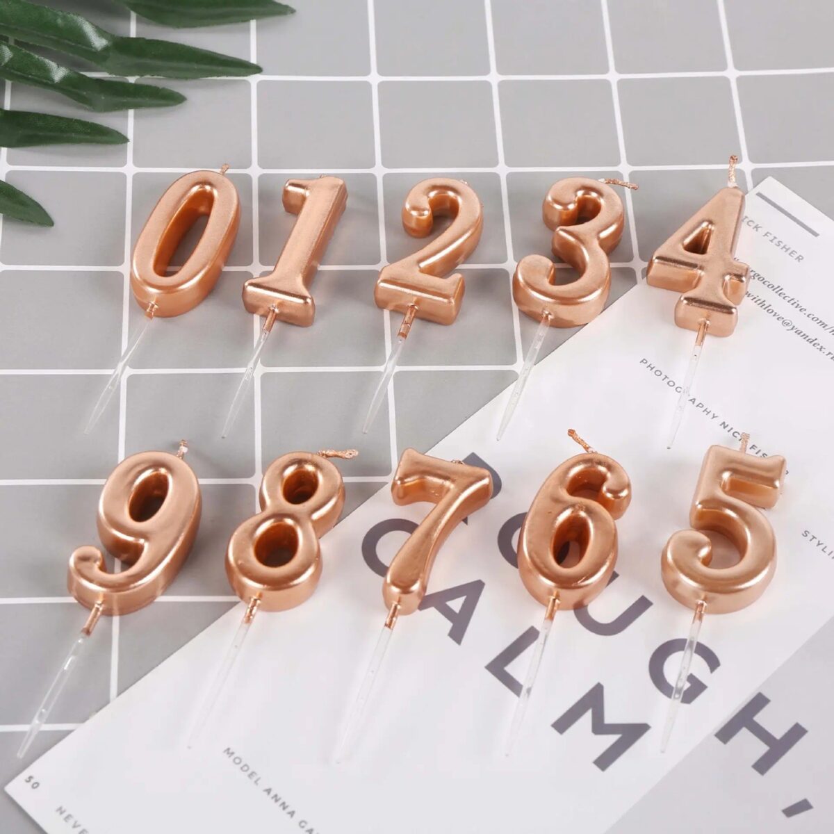 Lumanare de Tort, Embo, Model Cifra 9, Party, 4.5 x 2.5 cm, din Parafina, Rose Gold - imagine 5