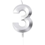 Lumanare Cifra 3, Embo, Model Diamond, 5 x 3.4 cm, Argintiu