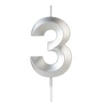 Lumanare Cifra 3, Embo, Model Diamond, 5 x 3.4 cm, Argintiu - imagine 4