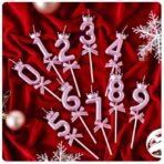 Lumanare Cifra 4, Embo, Model Coroana cu Fundita, Pentru Tort, 6 x 2.5 cm Mov - imagine 2