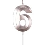 Lumanare Cifra 6, Embo, Model Diamond, 5 x 3.4 cm, Argintiu