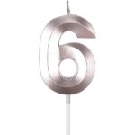 Lumanare Cifra 6, Embo, Model Diamond, 5 x 3.4 cm, Argintiu