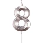Lumanare Cifra 8, Embo, Model Diamond, 5 x 3.4 cm, Argintiu