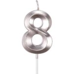 Lumanare Cifra 8, Embo, Model Diamond, 5 x 3.4 cm, Argintiu