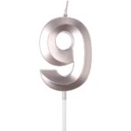 Lumanare Cifra 9, Embo, Model Diamond, 5 x 3.4 cm, Argintiu