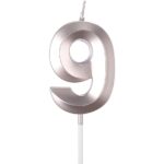 Lumanare Cifra 9, Embo, Model Diamond, 5 x 3.4 cm, Argintiu