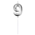 Lumanare Cifra 9, Embo, Model Diamond, 5 x 3.4 cm, Argintiu - imagine 4