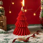 Lumanare de Craciun Parfumata, Embo, Lumanare Rotativa cu Aromaterapie, Model Brad de Craciun forma Lunga, din Ceara de Soia, 11 x 8 x 8 cm, Rosu - imagine 5