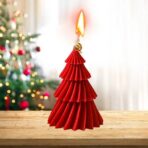 Lumanare de Craciun Parfumata, Embo, Lumanare Rotativa cu Aromaterapie, Model Brad de Craciun forma Lunga, din Ceara de Soia, 11 x 8 x 8 cm, Rosu - imagine 7