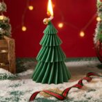 Lumanare de Craciun Parfumata, Embo, Lumanare Rotativa cu Aromaterapie, Model Brad de Craciun forma Lunga, din Ceara de Soia, 11 x 8 x 8 cm, Verde - imagine 4